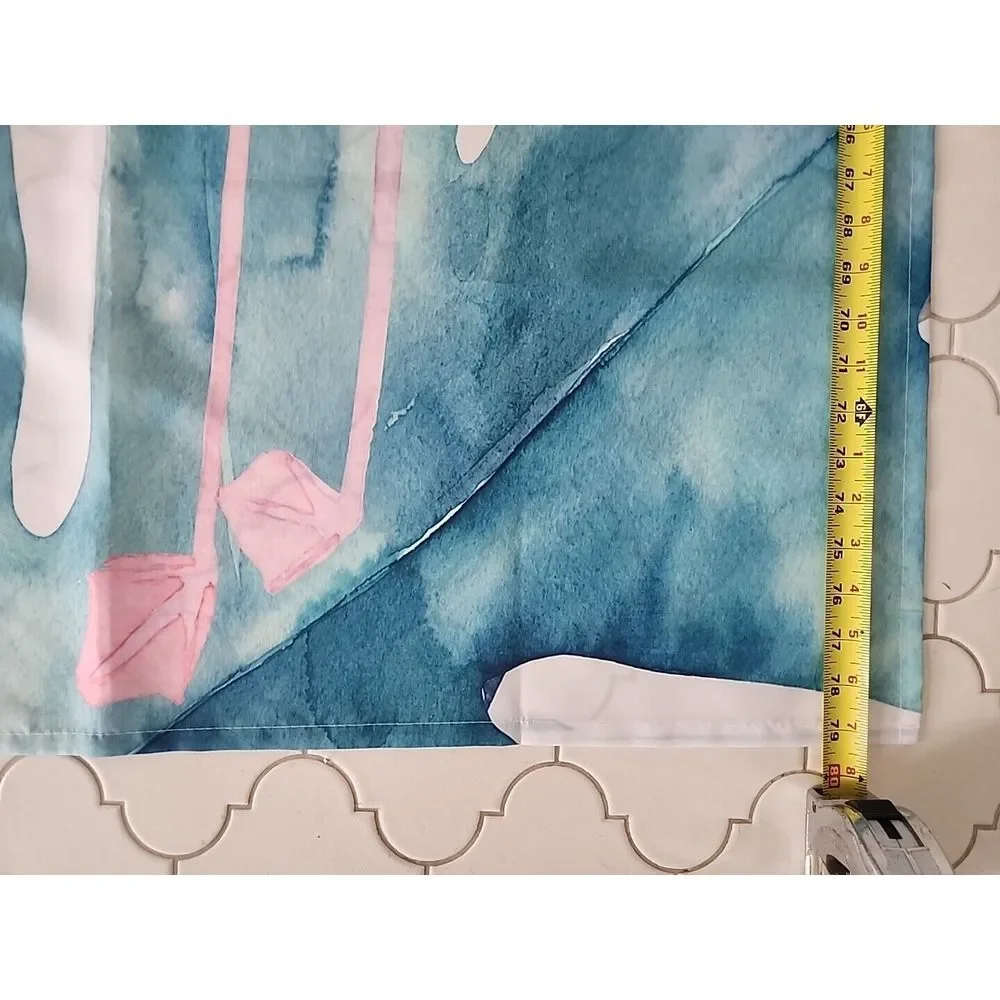 EXTRA LONG Shower Curtain Coastal Pink Flamingos w/ Teal Palm Fronds 71